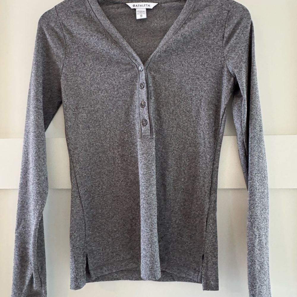 Athleta Ribbed Gray, Blue, Purple Long Sleeve Top